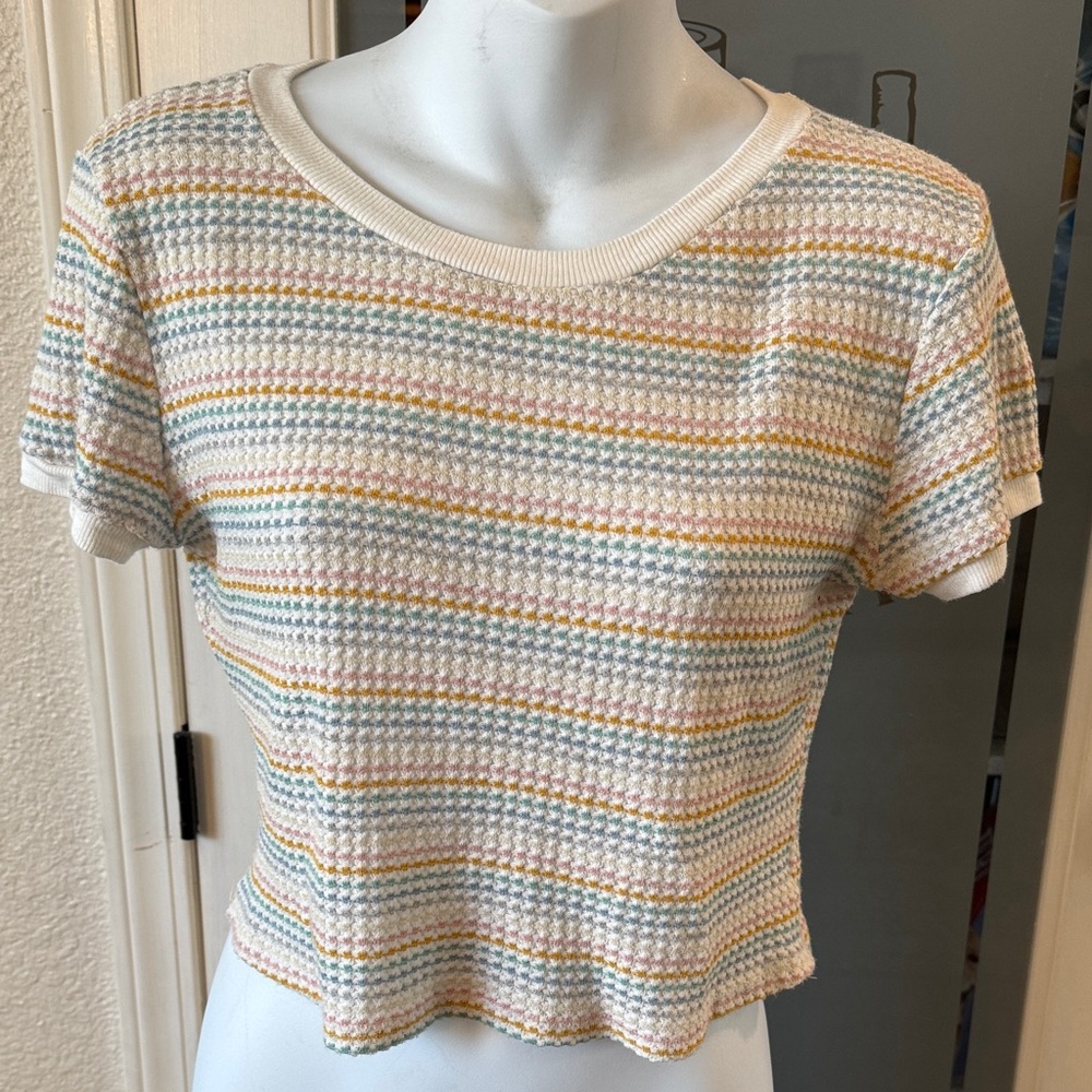 Colorful Striped Short Sleeve jrs crop Top